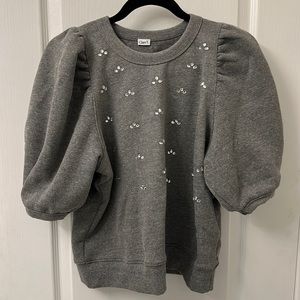 Clare V puff sleeve rhinestone sweatshirt